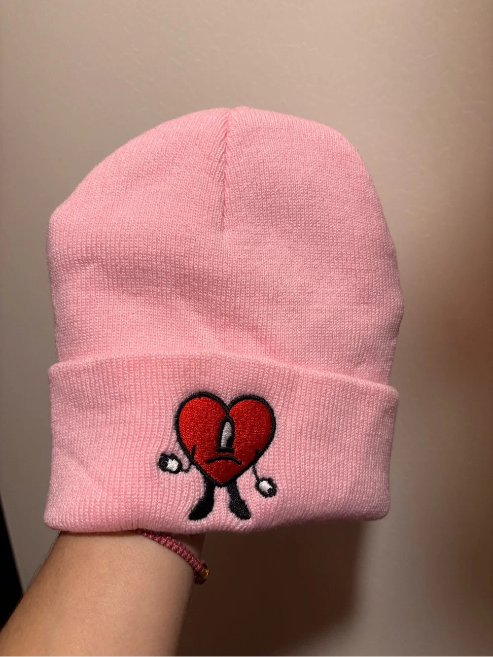 Pink Kids Beanie with Red Heart Character